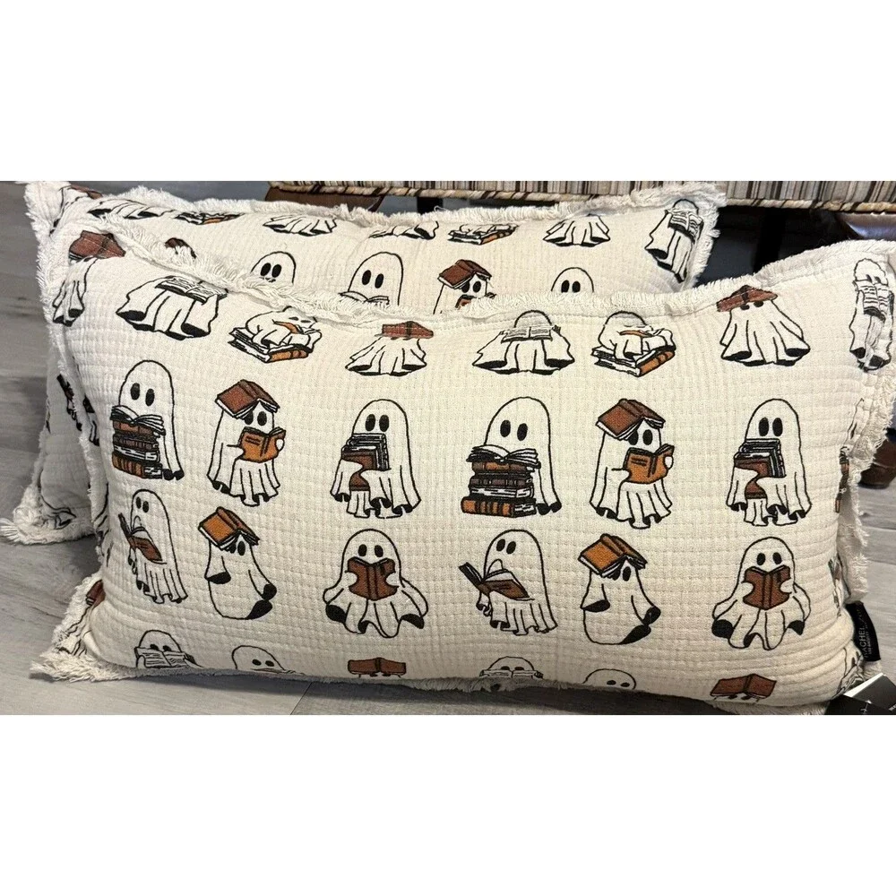 🔥 NWT Viral Rachel Zoe Ghost Reading Book 🔥 Halloween Throw Pillows - Set Of 2